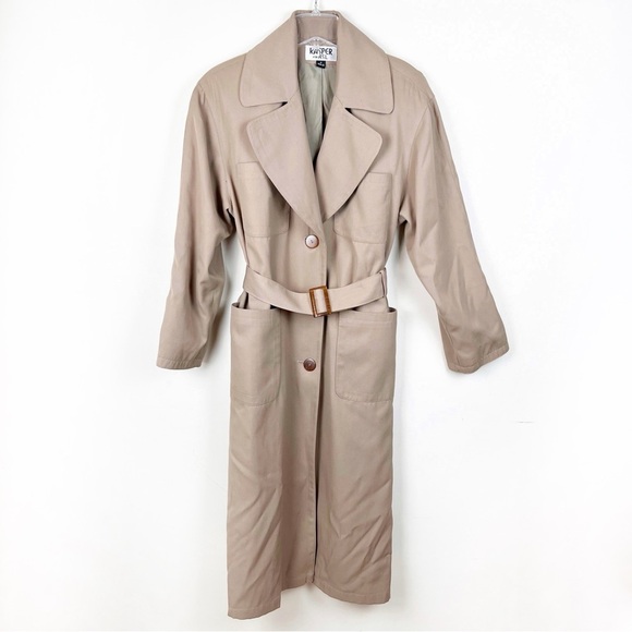 Kasper Jackets & Blazers - Vintage Khaki Trench Coat 4 Oversized Long Belted Pocket Preppy Old Money Career